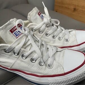 Converse Kids White Canvas High-Top Sneakers with Red Trim